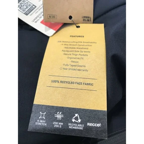 Dakine Sender Stretch 3L Shell Snowboard Pants Womens Size XL Black RECCO
